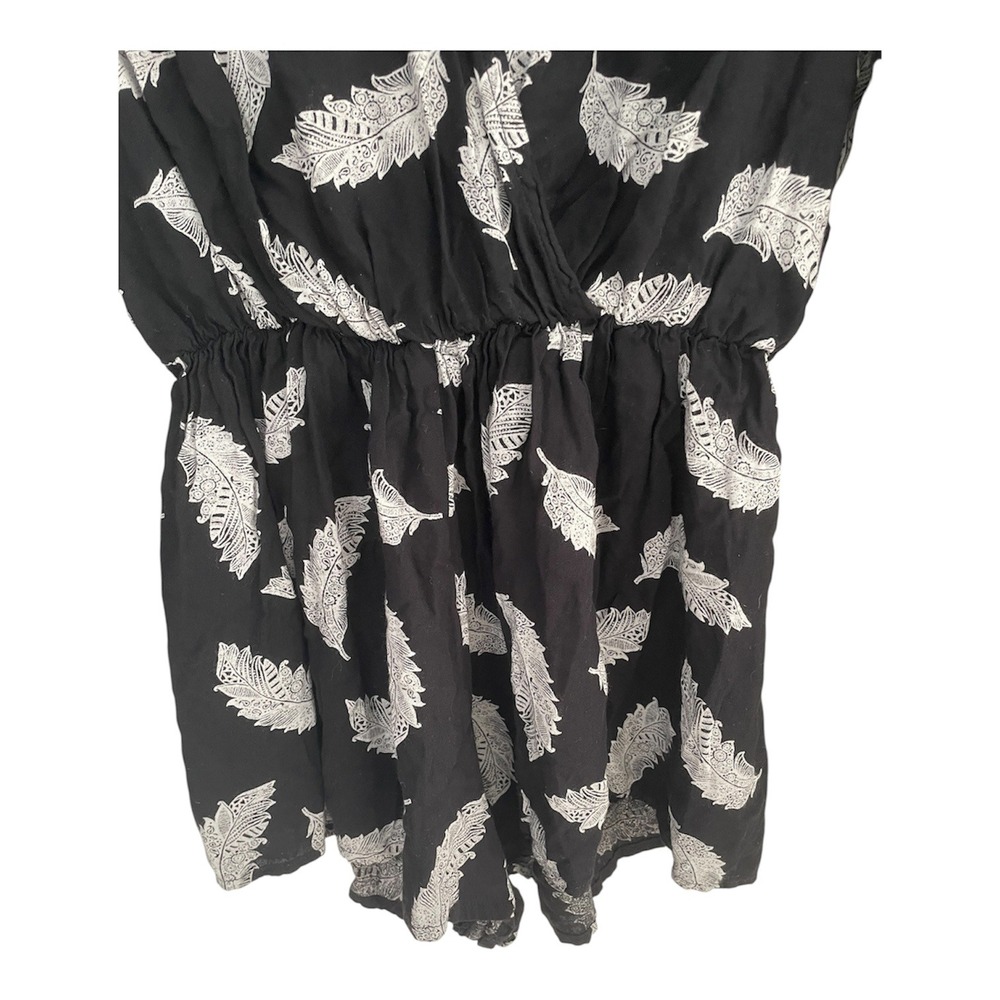Truth Women Black White Feather Print Long Sleeve V-Neck Romper Small - Picture 2 of 7
